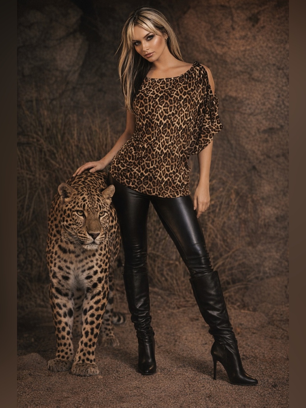 MICHAEL KORS Animal Print One Cold Shoulder Other Side Sleeveless LARGE NWT $95
